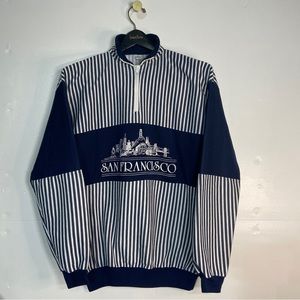 Jacqe San Francisco Pullover Women’s XL White Dark Blue Stripes Color Vintage